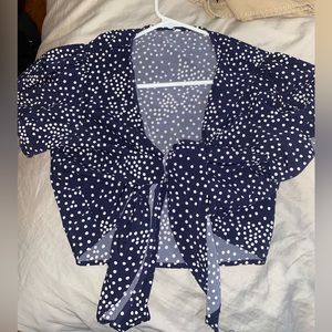 Blue with white polka dot tie shirt